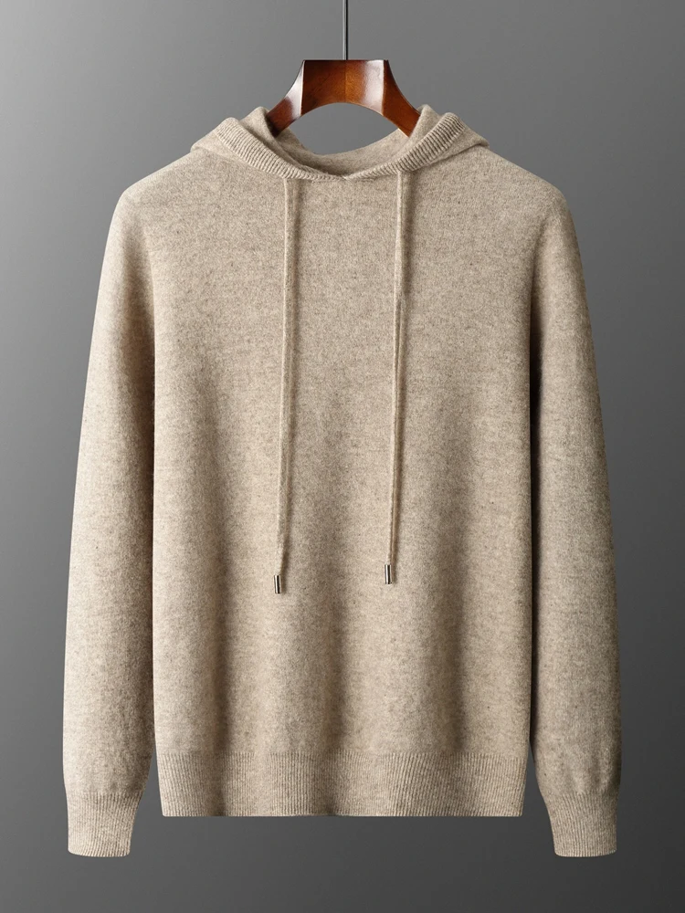 MEETCC Luxury Men Cashmere Hooded Pullover Thick Warm Hoodie Sweater Autumn Winter 100% Cashmere Knitwear Quality Jumpers Tops