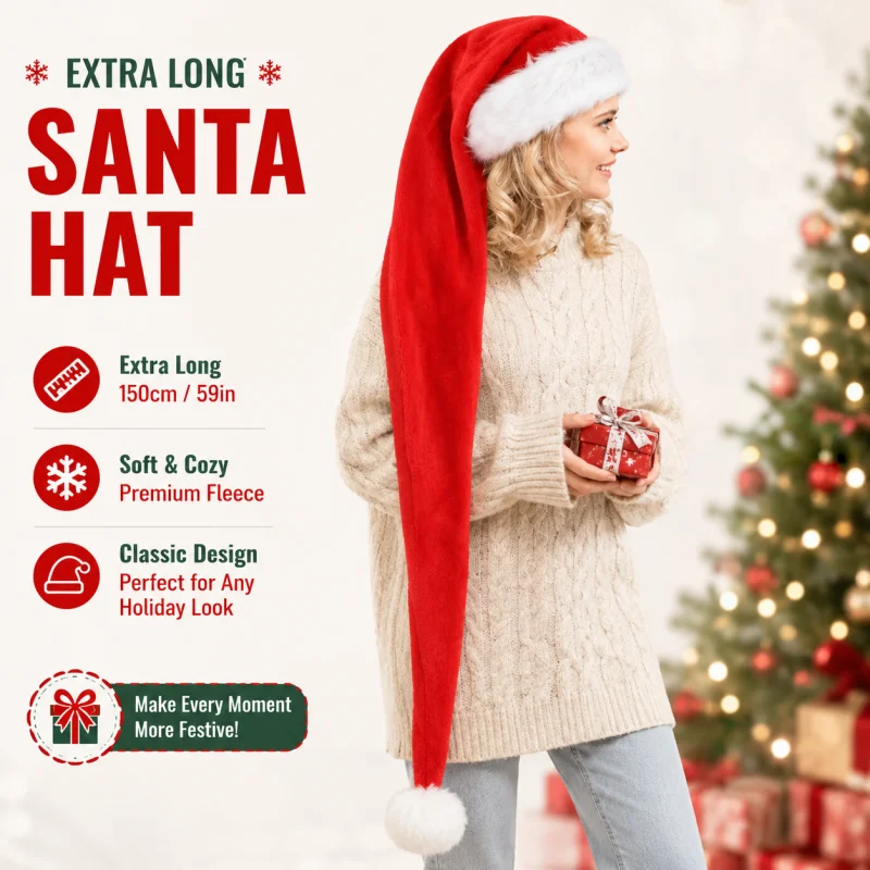 75/80/150CM Red Extended Long Santa Claus Beanie Hat For Men Women Couples Family Xmas Christmas New Year Fancy Holiday Party