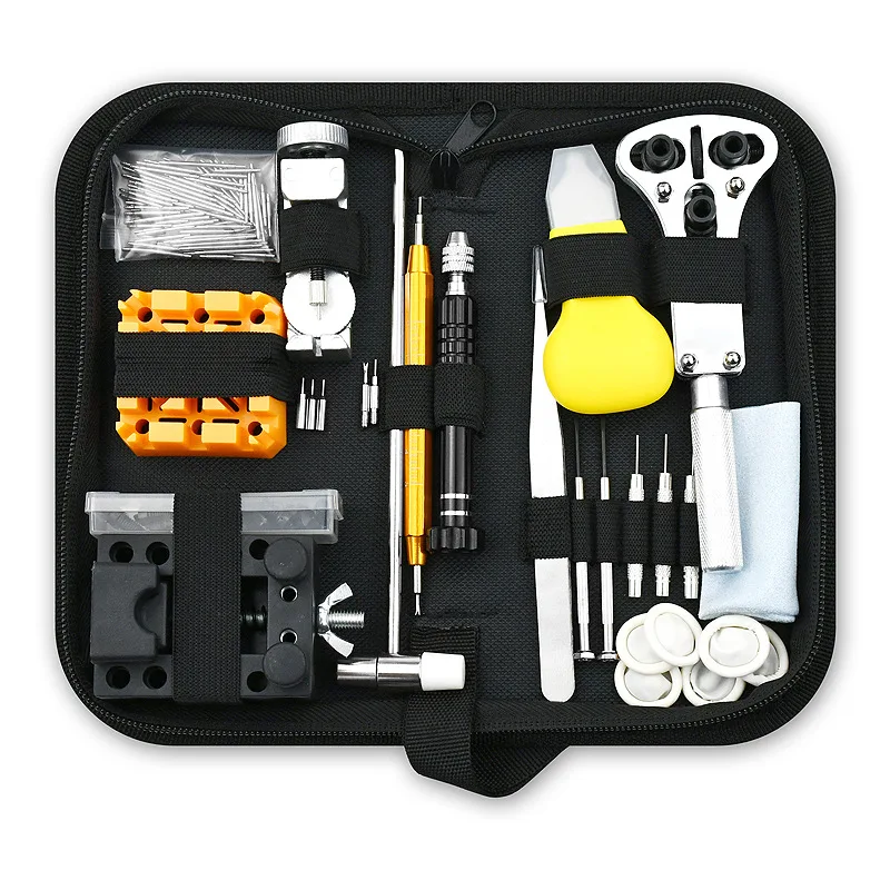 156 pieces of watch repair tool set, professional watch repair artifact including rice shaped seat/three claw open storage bag