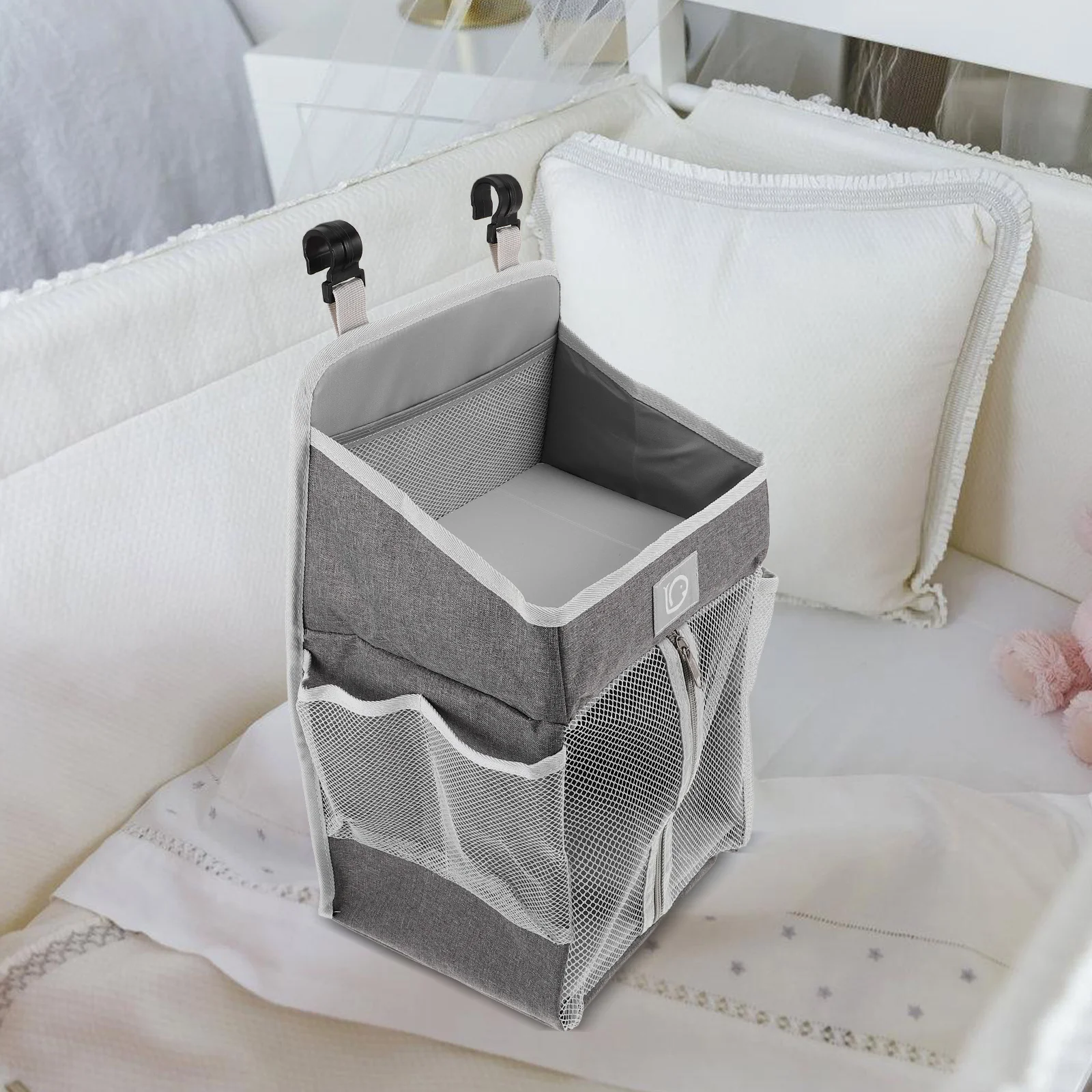حقيبة معلقة كبيرة الحجم بجانب سرير الطفل، منظم متعدد الجيوب، سرير تخزين الحفاضات الكبير، حقيبة تخزين الحضانة الأساسية #4