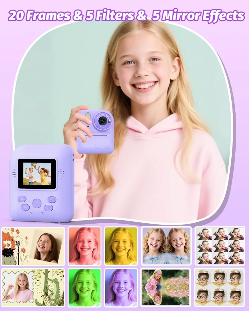 Kindercamera Instant Print Photo, draagbaar thermisch printen Cameraspeelgoed met HD digitale video, voor studentencreativiteit en leren