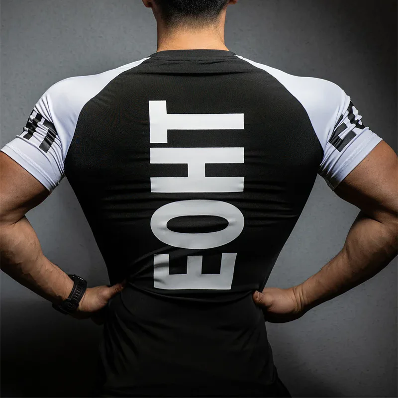 Summer New Men\'s Sports T-shirt Running Gym tops Exercise Slim Fit Elastic Quick Dry Short sleeved fitness T-shirt men clothing