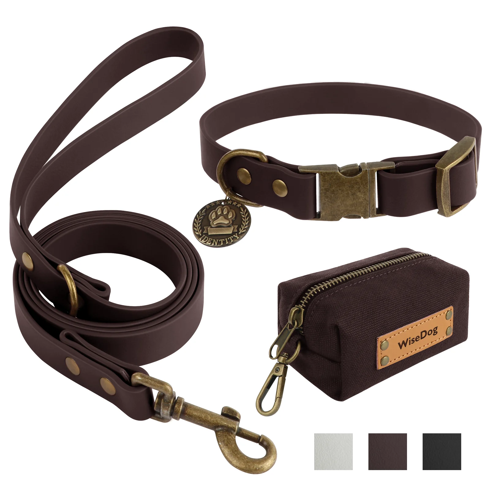 3-piece set Vintage style dog leash and collar set Dog Poop Bags Carrier Waterproof pvc personalized dog collar