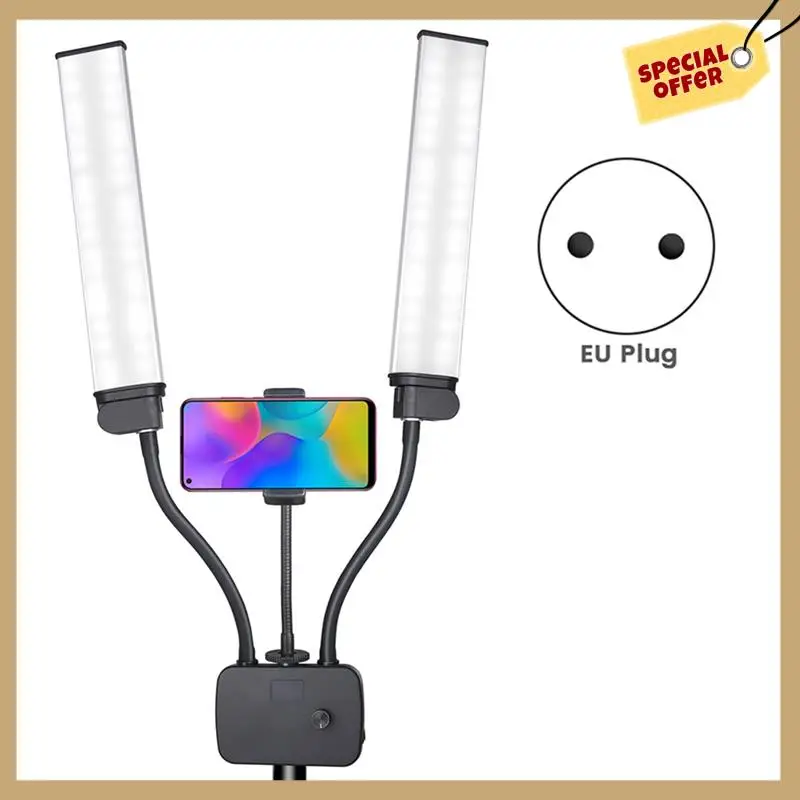 Stable Performance-Double Arms LED Fill Dimmable Beauty LED Video Lights 2700K-5600K 2 Light Modes 45W Photography Live Streamin