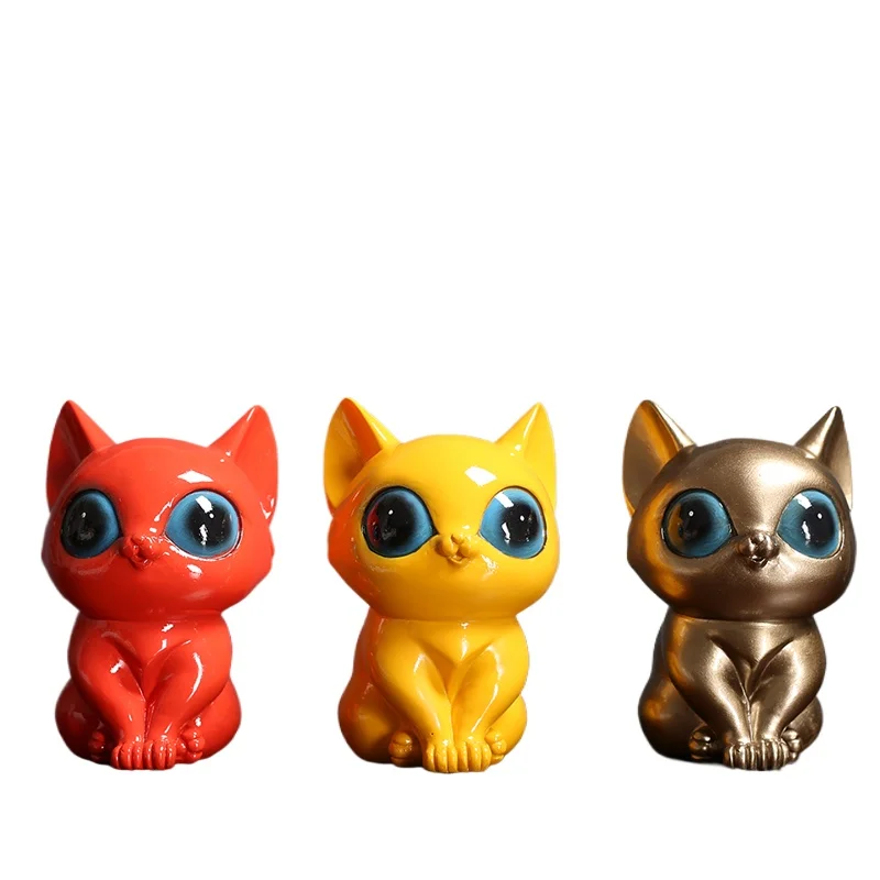 

:Cute Big-eyed Cat Resin Sculpture Table Top Ornaments Cartoon Animal Cat Figurines Crafts Children's Room Decor Christmas Gifts
