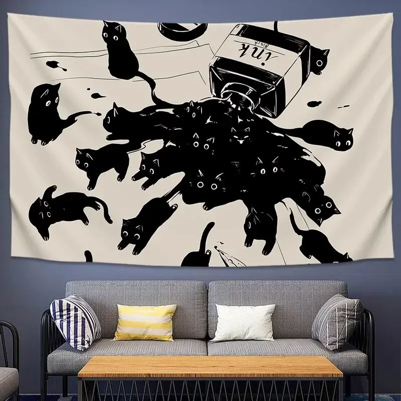 Nordic Style Tapestry Minimalist Cat Wall Hanging Japanese Kawaii Array for Dorm Room Living Room Decor