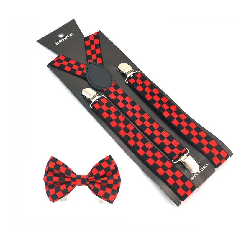 1 Juego de tirantes informales con diseño novedoso a cuadros a la moda, conjunto de pajarita con tirantes de mariposa para mujeres y hombres, conjunto de regalo con tirantes