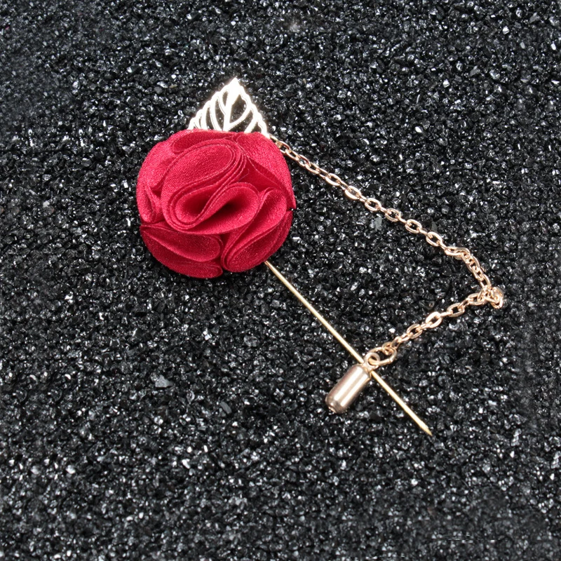 24 pcs/lot , Men's Flower Lapel Pin With a Chain, Wedding Boutonniere, Suit Accessories