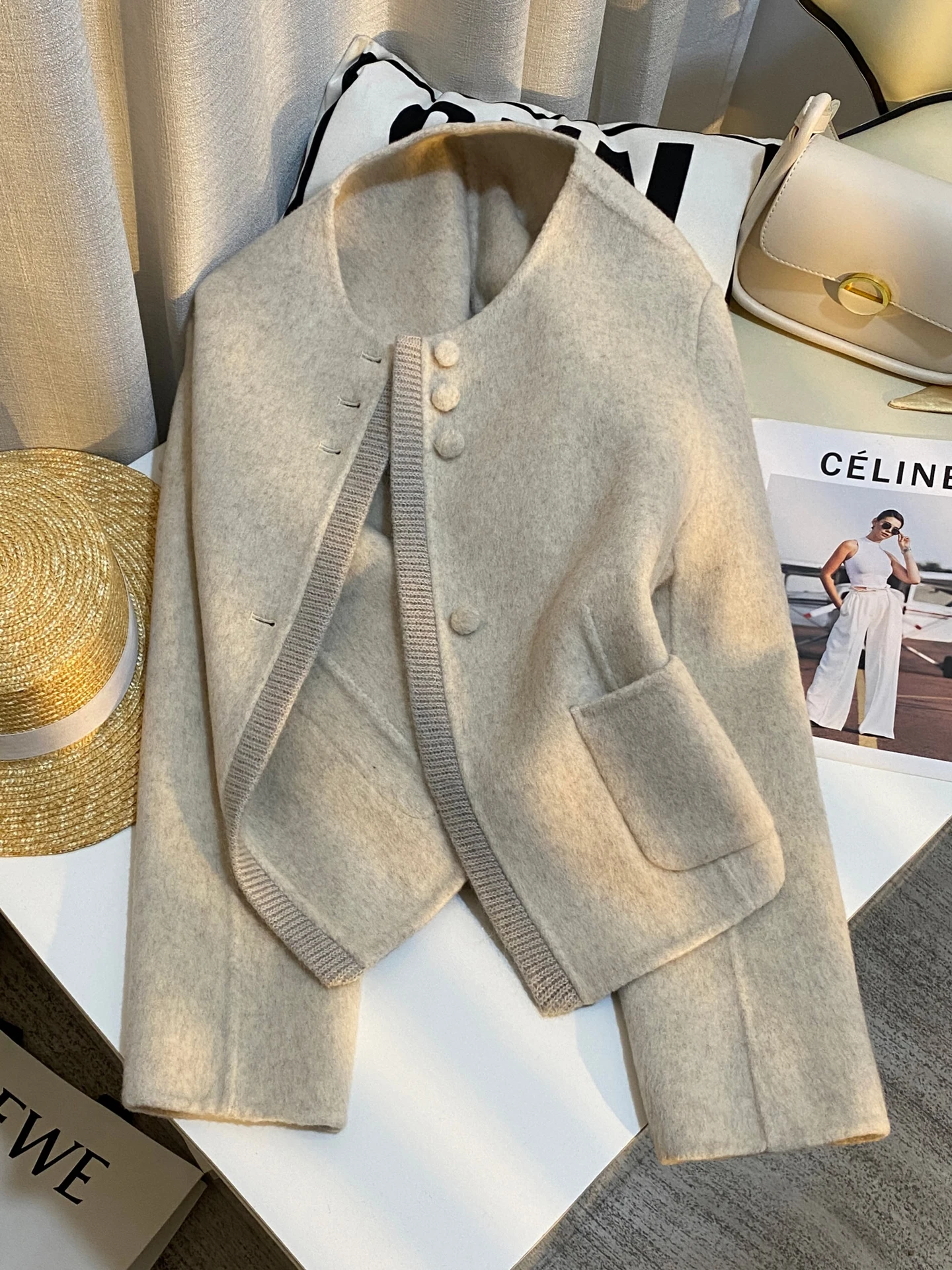 

Двустороннее шерстяное пальто Oaeal цветное, женское, модное, весна-осень, новинка, элегантный повседневный прямой крой