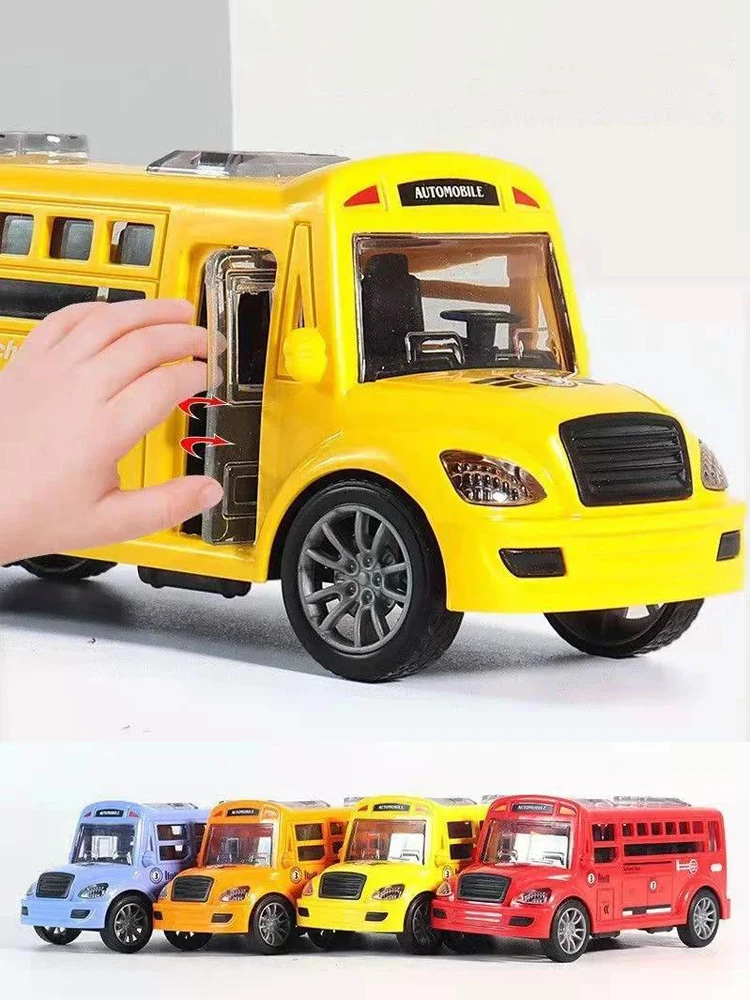

School Bus Children's Toys Cars Die Cast Plastic Little Vehicle With Opening Doors City Bus Inertia Car Model Gift For Kids
