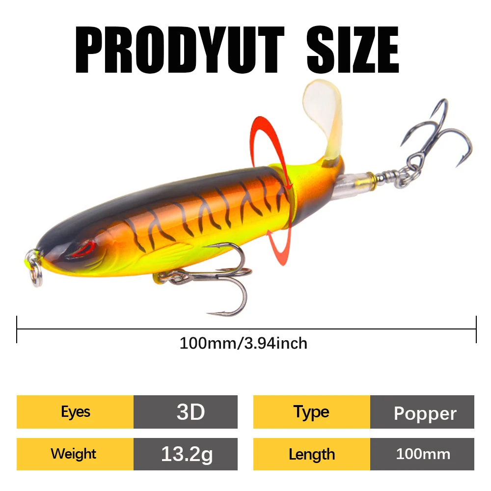 10cm 13g Topwater Fishing Lures Whopper Popper Artificial Baits Hard Plopper Soft Rotating Tail Fishing Tackle Fishing Bait view 3