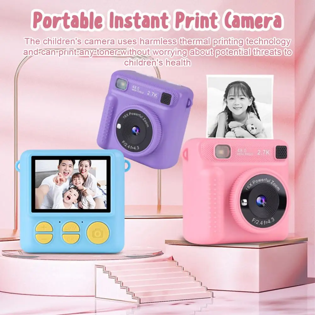 Portable Instant Print Camera with Color Pens Safe Thermal Printing Technology Digital Camera DIY Rechargeable Kids Camera