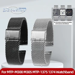 Stainless Steel Watchstrap For Casio MTP-M300 MTP-M305 MTP-1375 MTP-1374 300 Square Dial Moon Phase Milan mtp-m305 Grid band
