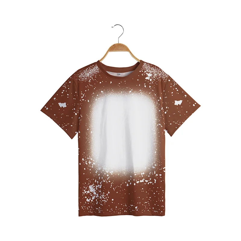 Summer Sublimation Blank Bleach T-Shirts Short Sleeve Round Neck Tops Family Matching Outfits Adult Kids for Diy Photo Print