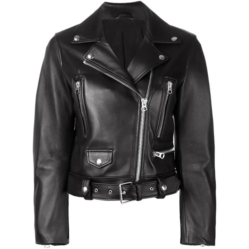 100% Genuine Lambskin Stylish Black Leather Jacket with Woman Jacket Fashion Trends