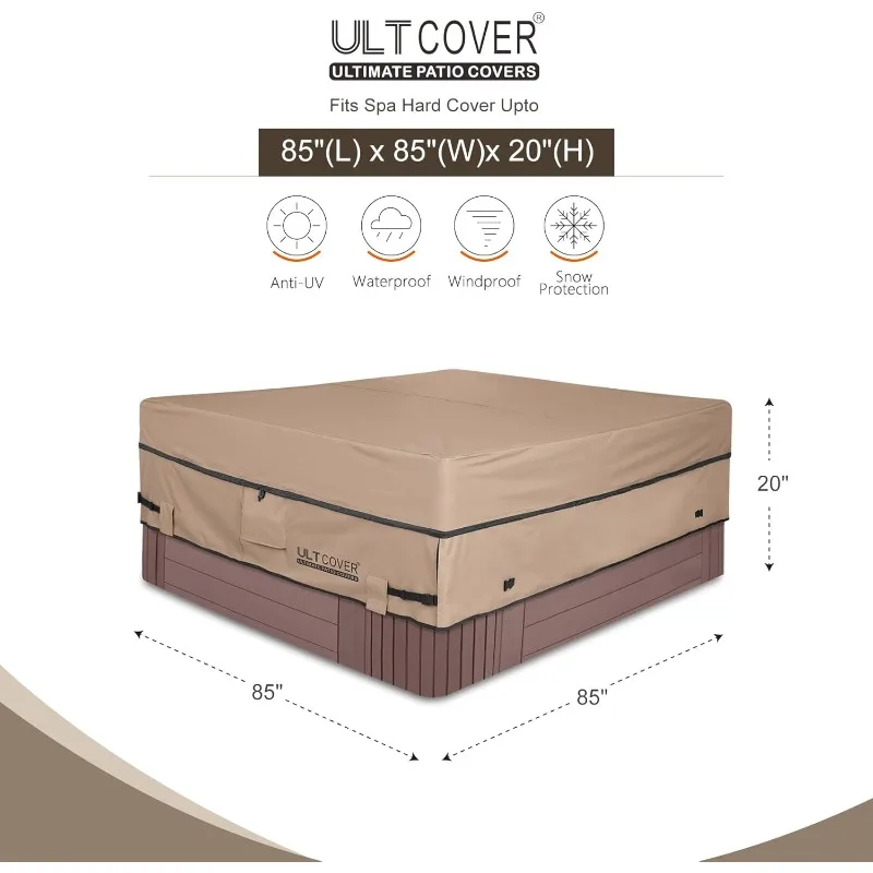 Waterproof 600D Polyester Square Hot Tub Cover Outdoor SPA Covers 85 x 85 inch