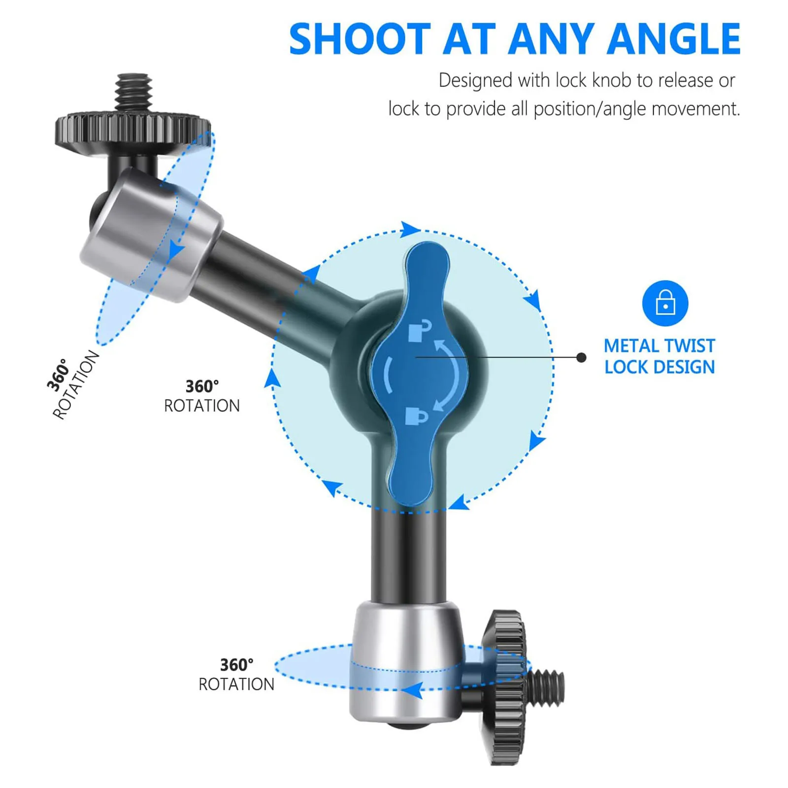 5.9/9.8 Inch Friction Magic Arm with Both 1/4-inch Thread Screw for Flash LED Light Microphone Monitor Super Clamp