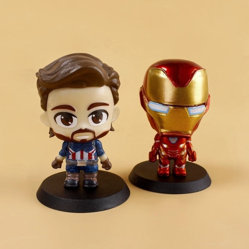 6개 세트 마블 어벤져스 헐크 아이언맨 스파이더맨 토르 애니메이션 피규어 데스크탑 모델 장식품 자동차 장식 컬렉션 어린이 선물 장난감