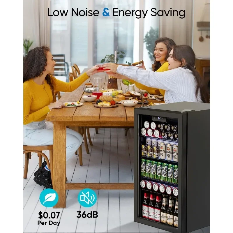 Beverage Refrigerator and Cooler - 126 Can Mini Fridge Glass Door for Soda Beer Wine - Freestanding Beverage Fridge for Bedroom