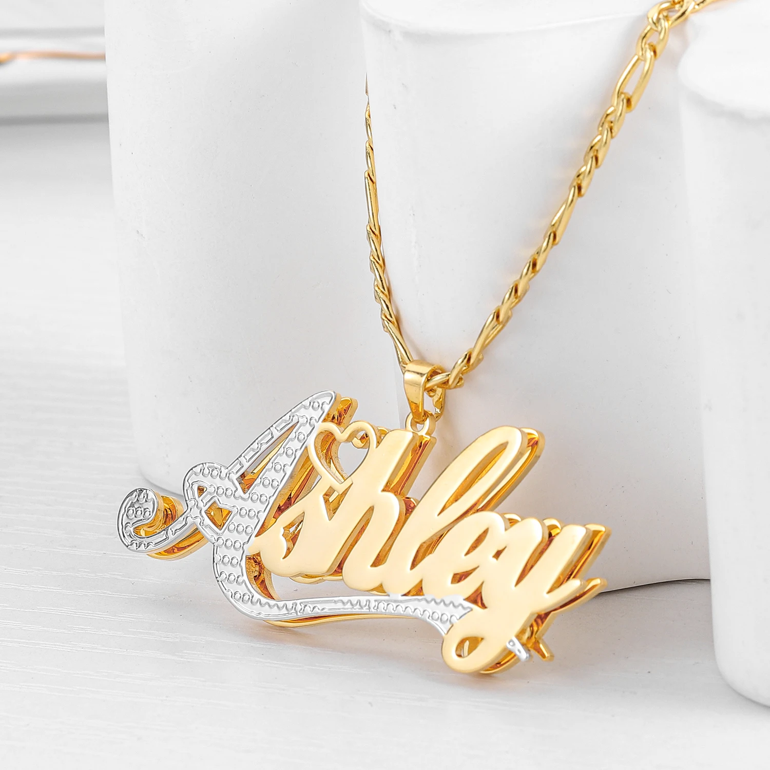 Qitian Custom Double Layer 18K Gold Plated Name Necklace For Women Personalized Stainless Steel Names Pendant Chain Jewelry Gift