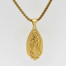 Men's Halloween Virgin Mary Necklace Pendant Gold color Female Chain Guadalupe Virgin Mary Christian Jewelry