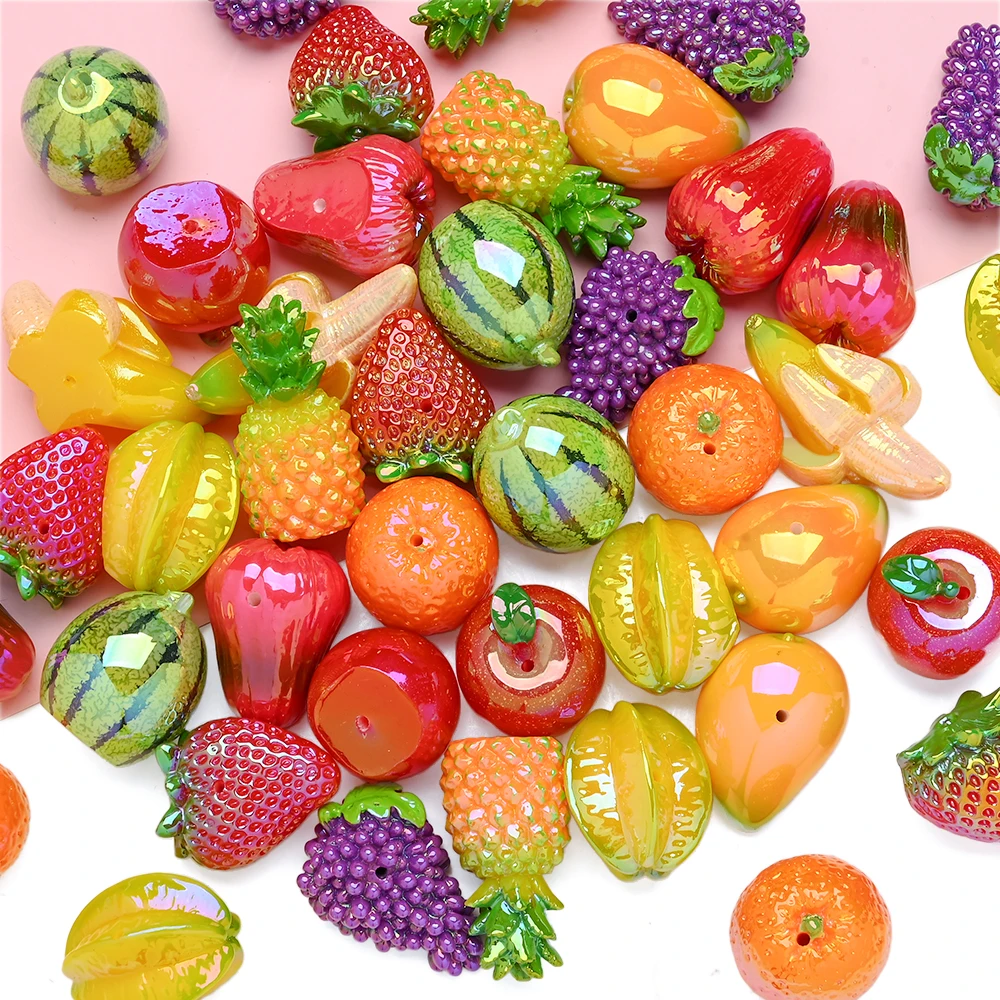 3Pcs Simulation Fruit Focus Resins Teether Beads Apples Bananas Pineapple Etc For DIY Pacifier Chain Clip Dummy Holder