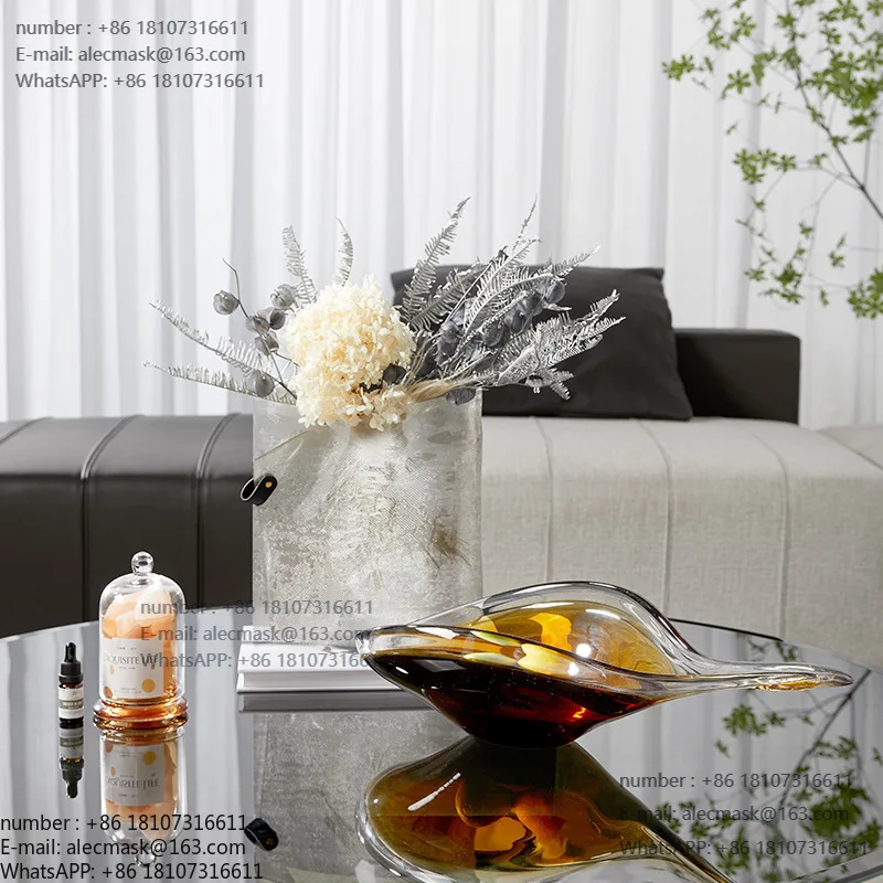 

European modern simple glass guide spoon plate model room home soft decoration jewelry living room coffee table fruit plate orna