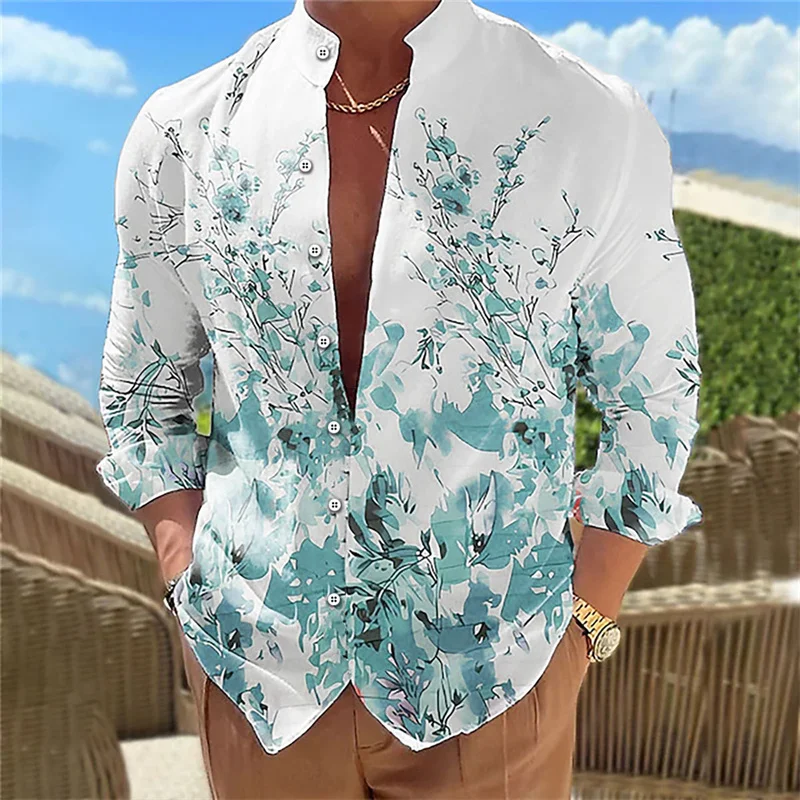 Brand new men\'s shirt multicolor floral pattern 3D printing stand collar long sleeve daily casual fast shipping XS-6XL