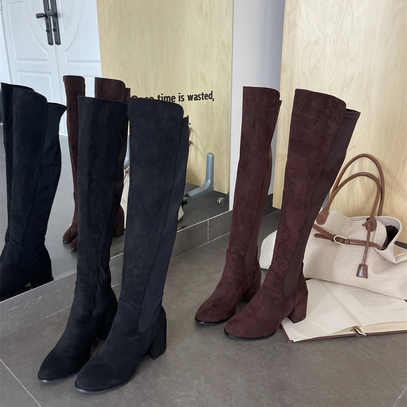 Alionly 2026 جديد الشتاء بولي Leather الجلود أشار تو الإفراط في الركبة أحذية النساء الفخذ العليا الجوارب الطويلة مثير خنجر الكعوب الأحذية #2