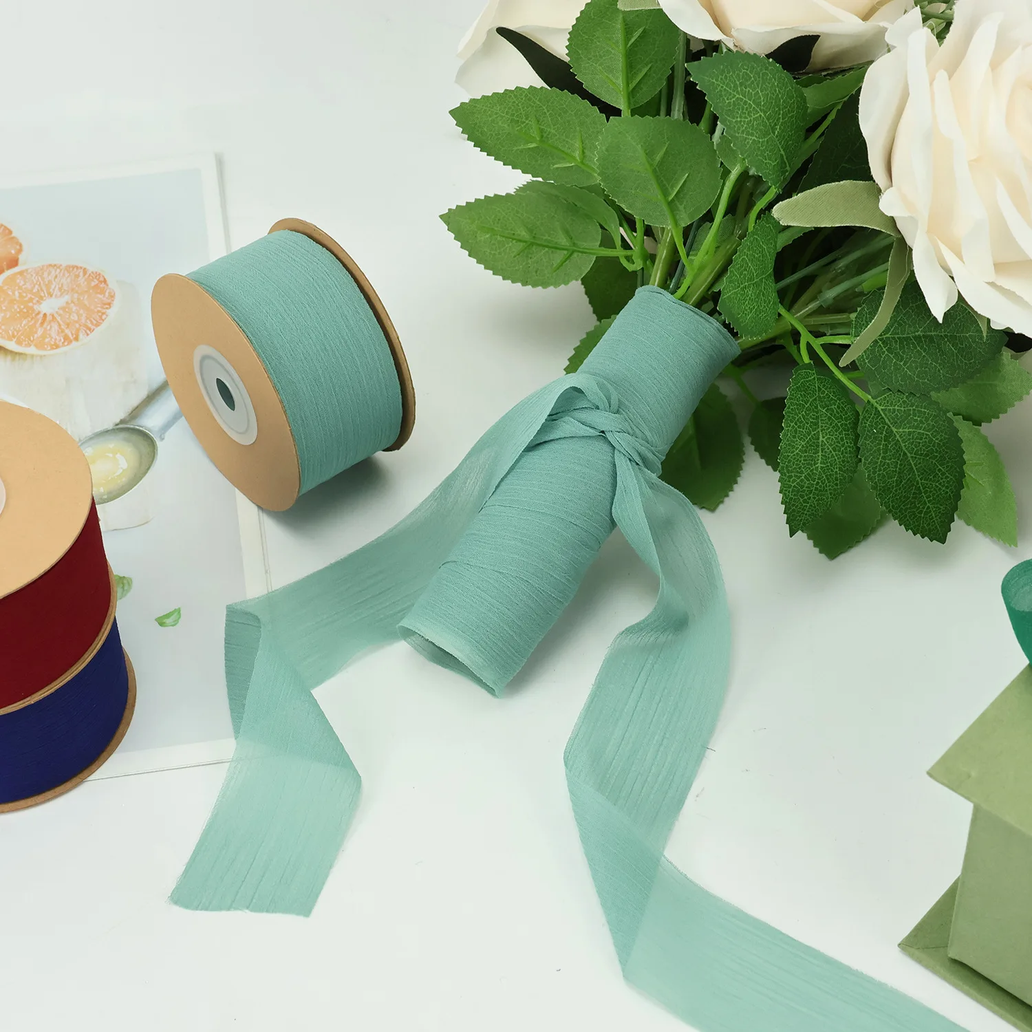 Silk Ribbon Rustic Hand Dyed Silk Chiffon Ribbon for Fall Wedding Bridal Bouquet Wedding Invitations Cake Decorating DIY Crafts