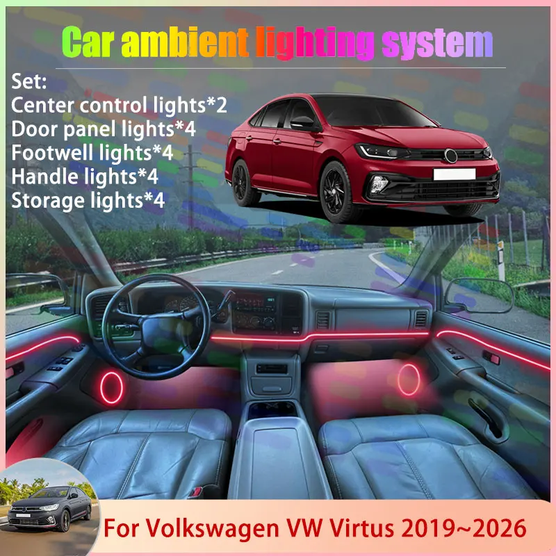 For Volkswagen VW Virtus Sedan 2019~2026 2020 2  2/18 in 1 Car Atmosphere Light Lamp RGB Shade Ensemble Streamer Atmosphere Set