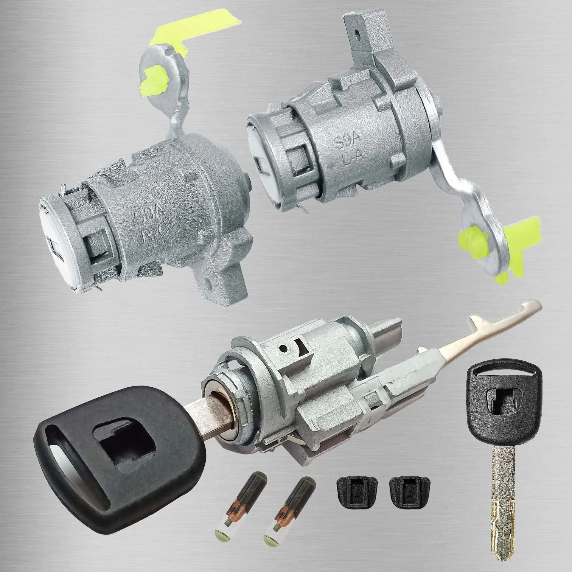 Suitable for Honda Crv, Complete Set of Lock Cylinders with Chips, 2 Door Locks, 1 Ignition Lock, with 2 Keys