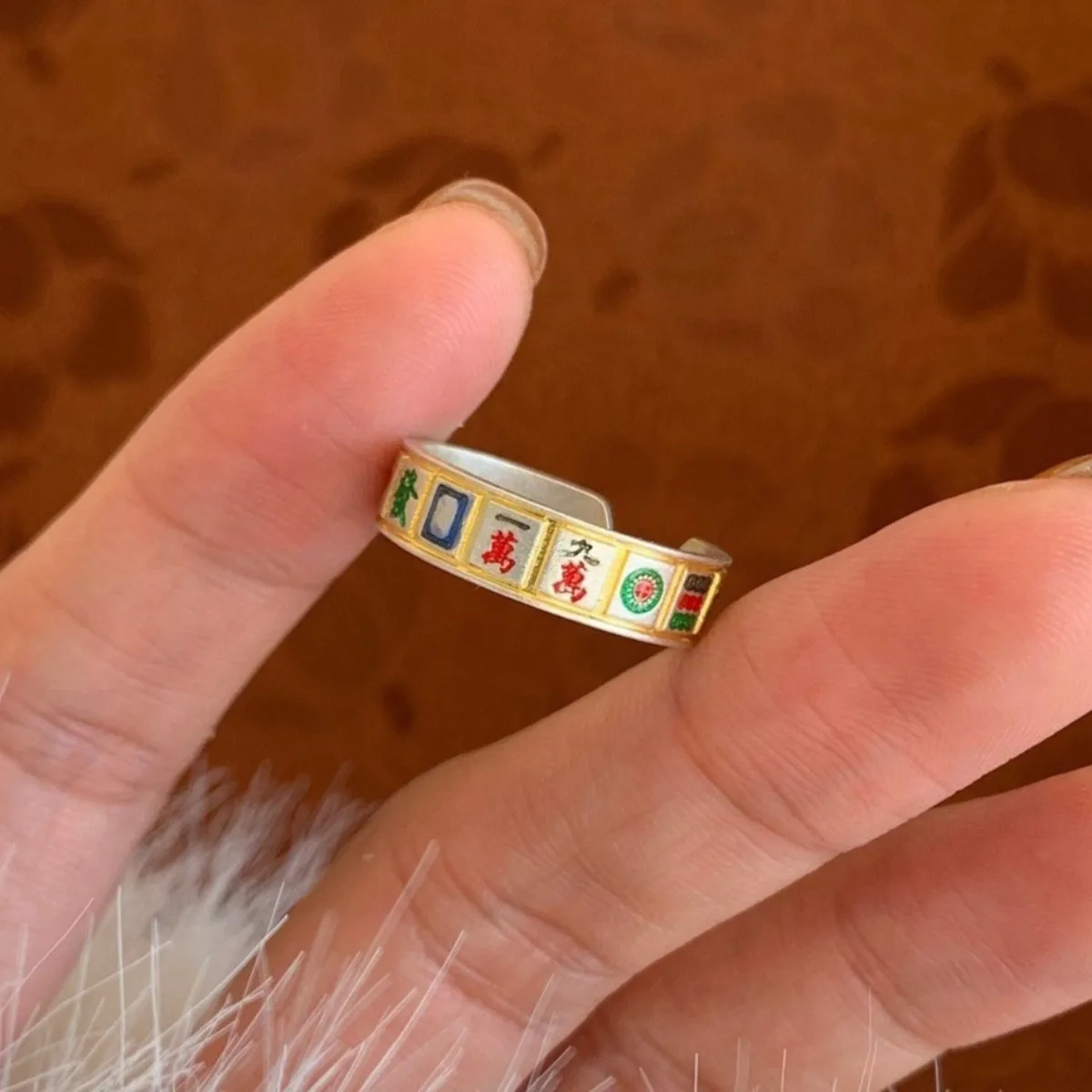 New Fashion Mahjong Tiles Shaped Rings for Women Men Mahjong Game Player Gold Silver Color Make A Fortune Lucky Jewelry Gifts
