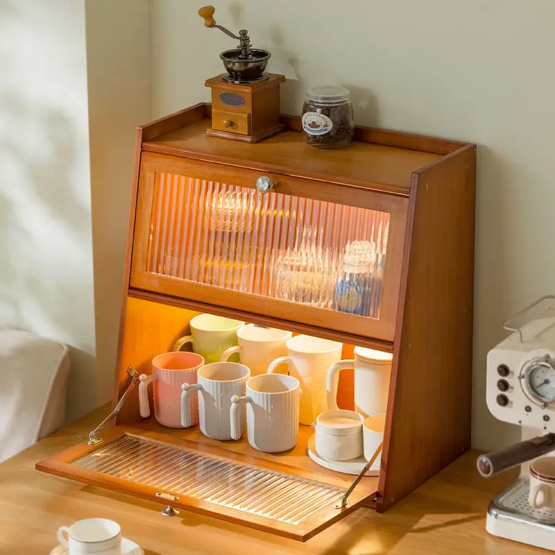 

Desktop Storage Box Cup Storage Cabinet Tea Set Display Cabinet Kitchen Water Cup Rack Bamboo Tableware Storage Cabinet