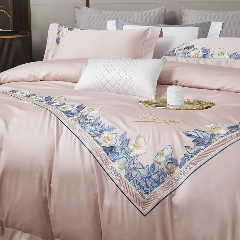 160 Thread Count Long Staple Cotton Four Piece Set with All Cotton Embroidery New Chinese Style Household Bedding