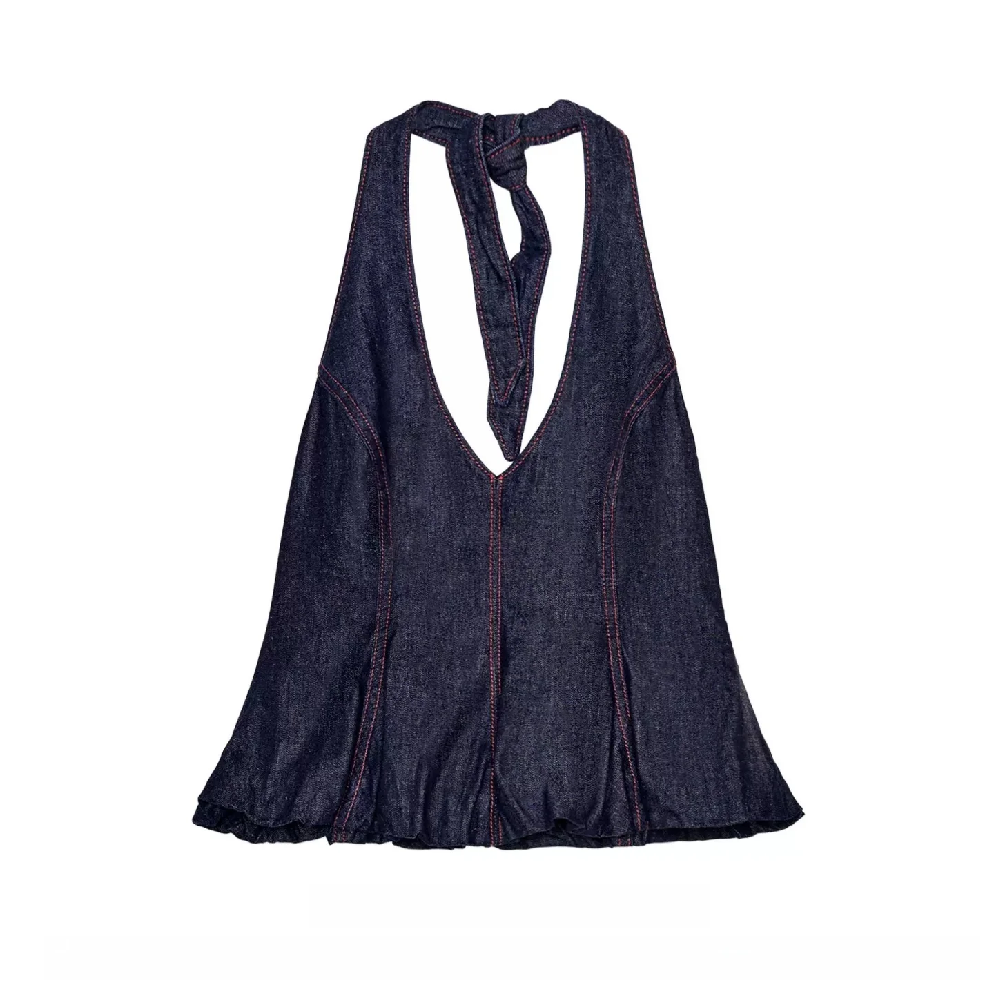 Spring Summer 2026 New Women's Denim Halter Top Backless Design Puffy Short Shirt Cotton Material Outerwear Style No Chest Pad