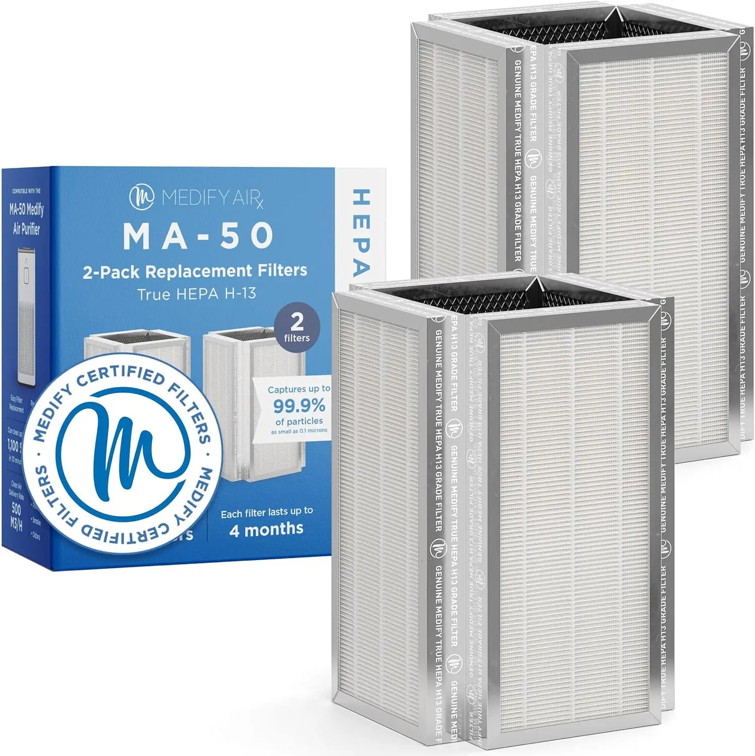 

MA-50 Genuine Replacement Filter | for Smoke, Smokers, Dust, Odors, Pet Dander | 3 in 1 with Pre-Filter, H13 HEPA, and Activated