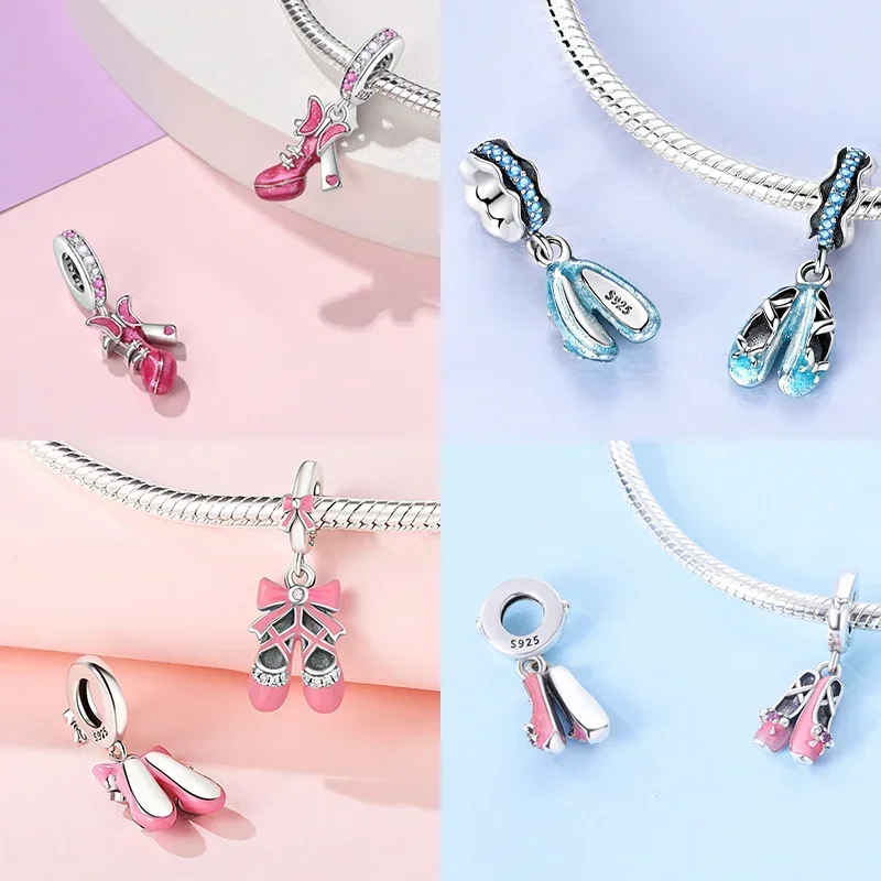 Exquisite Original Sterling Silver 925 Women DIY Bracelet  Jewelry Gift Charms Beads Figure Skate Charms Running Sneaker Beads