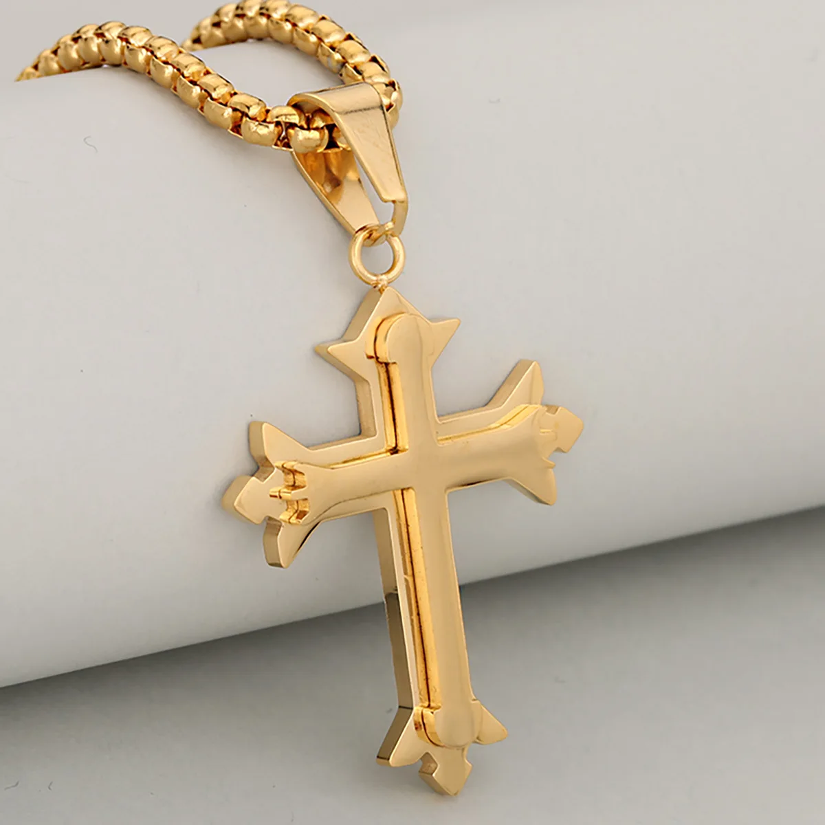 

Ideal Gift Double Layer Cross Minimalist Retro Versatile Stainless Steel Pendant Necklace For Men And Women, Decent & High-Grade