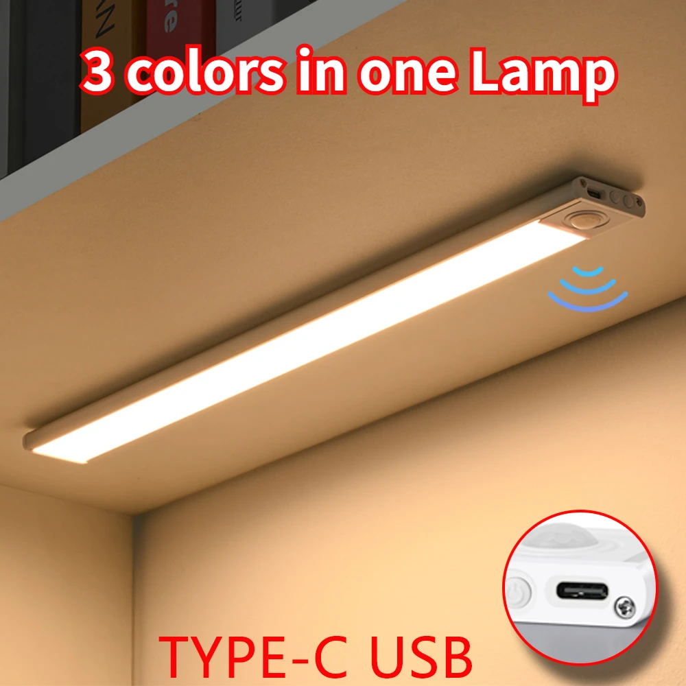 Światło szafkowe lampa z czujnikiem ruchu TYPE-C akumulator USB Ultra cienki LED do szafki kuchennej szafa sypialniana oświetlenie wewnętrzne