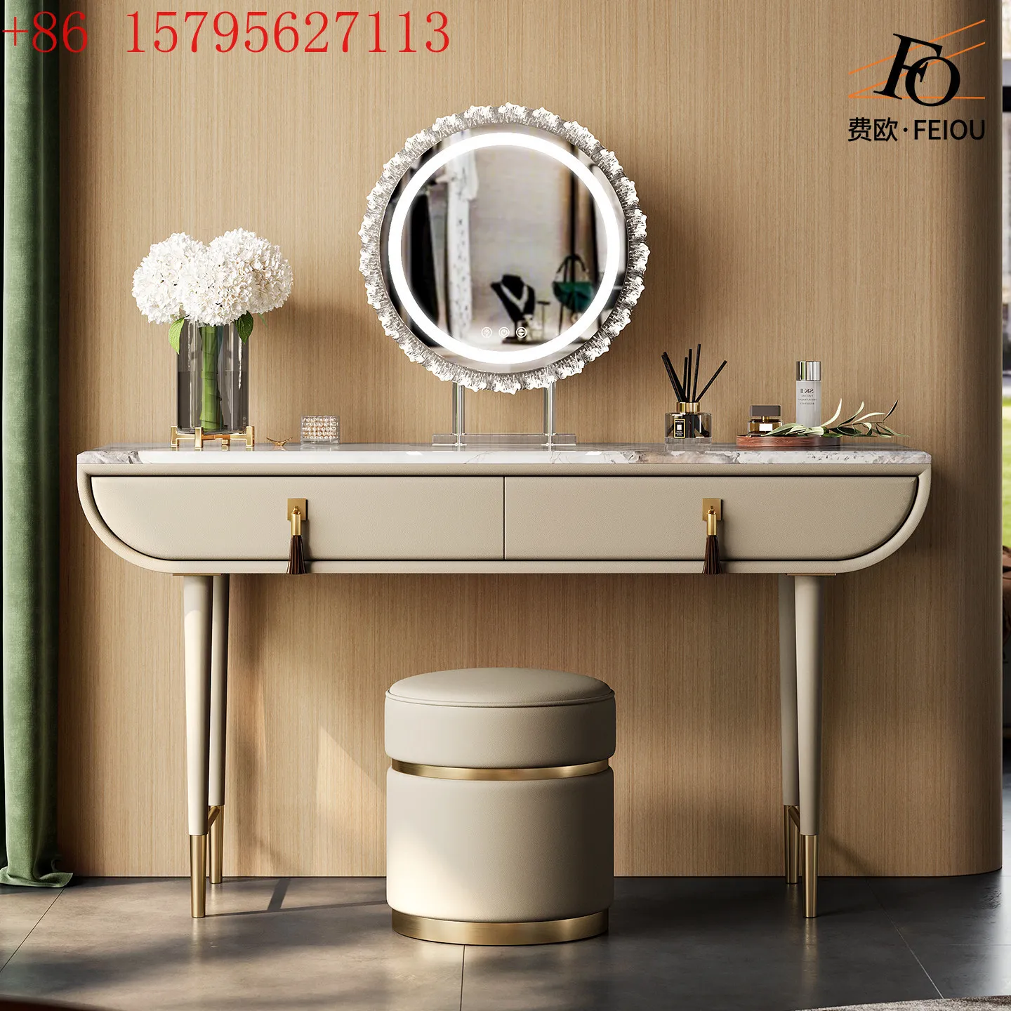 

Легкий роскошный столик для макияжа, вилла, большой плоский особняк, комбинация туалетного столика из массива дерева и мрамора