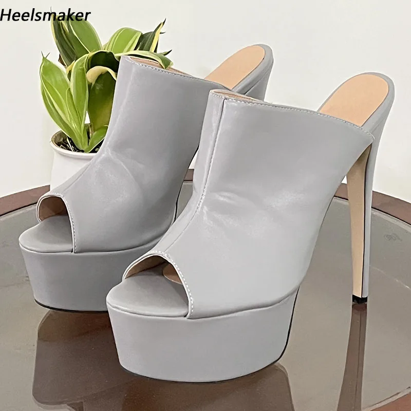 Sukeia New Fashion Women Summer Sandals Faux Leather Peep Toe Thin Heels Advanced Grey Party Shoes Ladies US Size 5-20