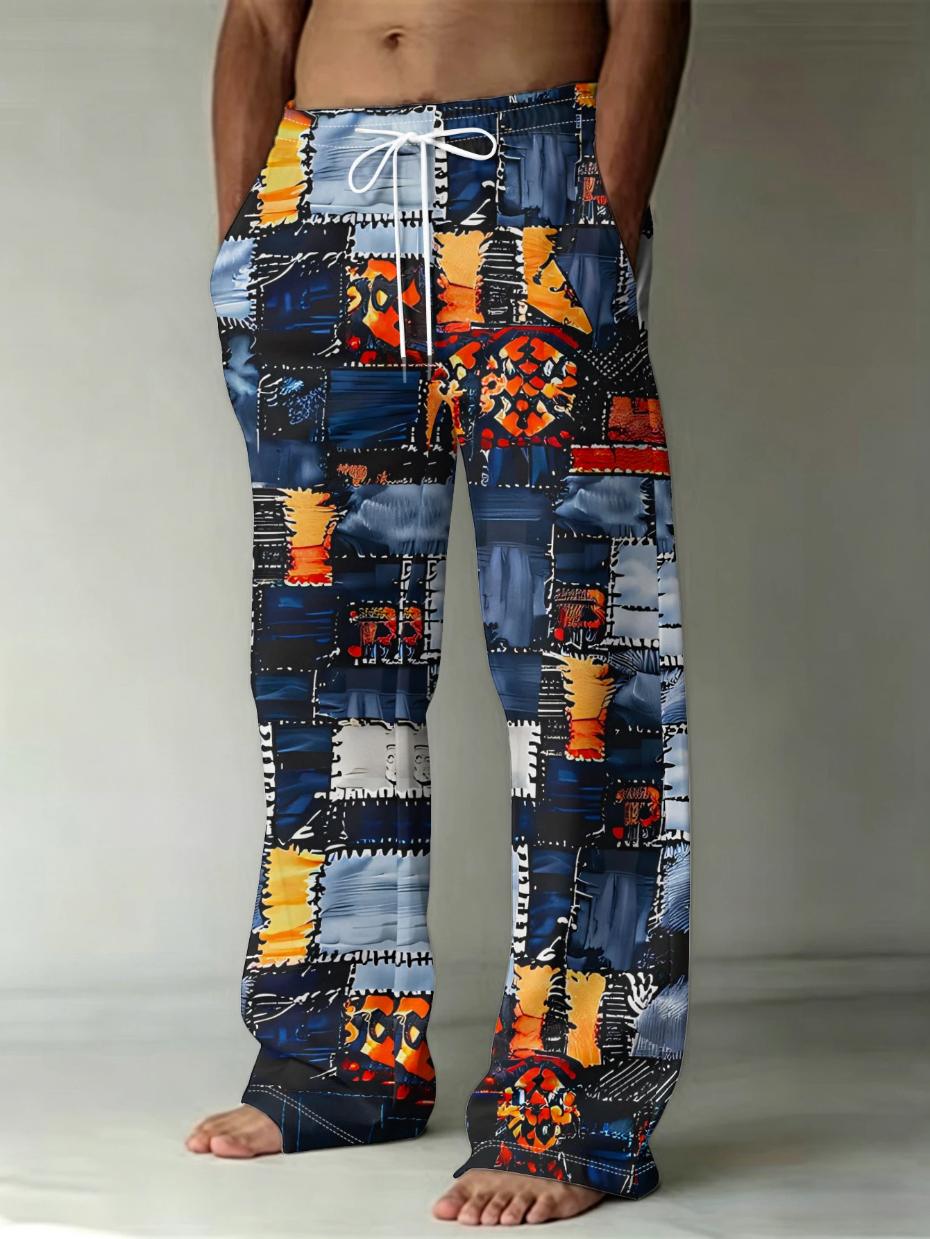 2026 Summer Men's Trendy Pants Bohemian Hawaiian Vacation Style Printed Quick Drying Casual Outdoor Sports Large Loose Pants