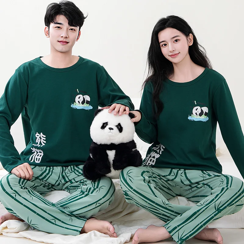 Couples Cotton Sleepwear Spring Long Sleeping Tops Pant Pajamas Set Men Home Clothes Women Nightwear Pjs Loungewear Hombre