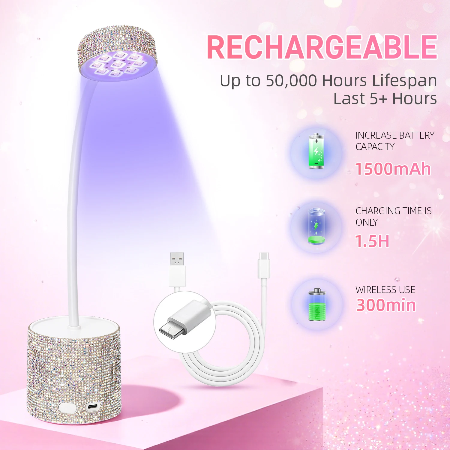 Oplaadbare draadloze UV LED-nagellamp Draagbare mini-gellakdroger met flexibele zwanenhals voor snel uithardende gelnagels Salon