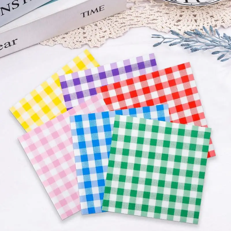 20 Blatt bunte Gingham-Einweg-Papierservietten, weich und saugfähig, für Picknicks, Geburtstage, Hochzeiten, Feiertage und Tischdekorationen – Detail 7