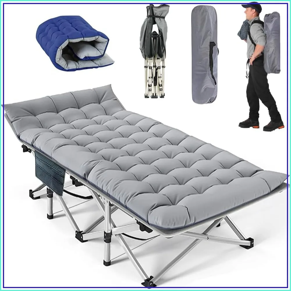 

Heavy Duty Camping Cot with Mattress, 10-Leg Portable Folding Cot, Extra Stable Sleeping Cot for Camping, Travel, Tent & Indoor Use, 500 lbs Capacity, Gray & Blue