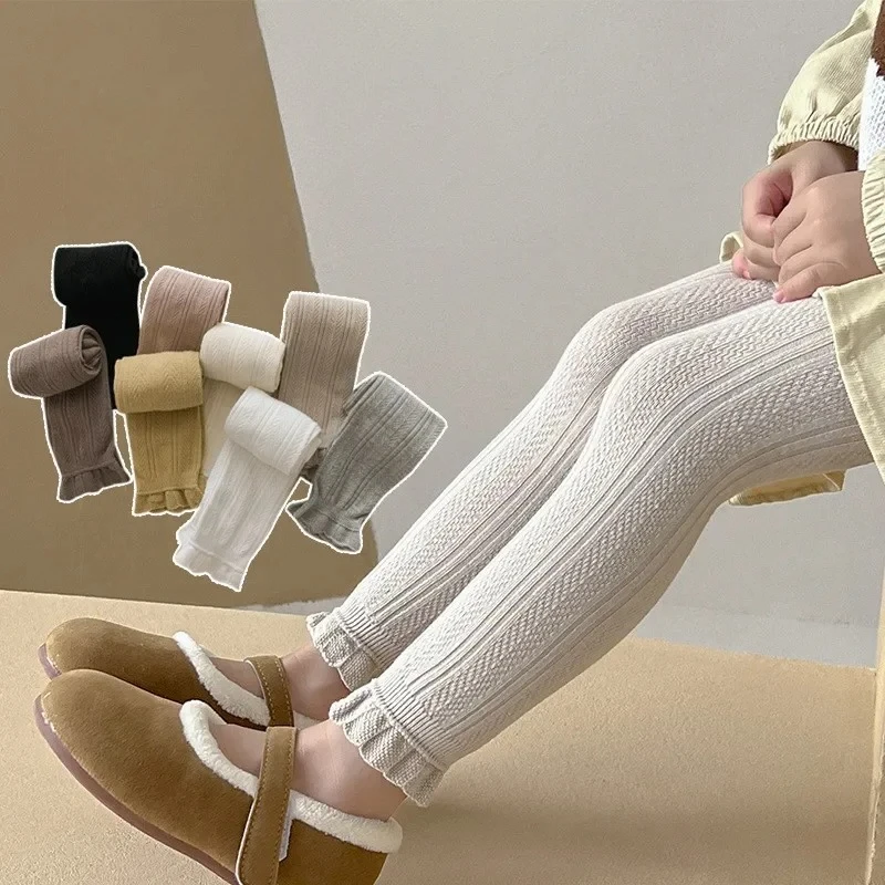 Warm Girls Leggings Solid Color Cotton Baby Leggings Lace Flower Skinny Pants Girl Pants Kids Children Trousers 2-4 Years Old