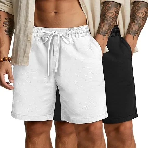 

Мужские льняные брюки-двойки большого размера на шнурке.