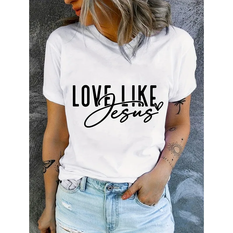 Jesus Cross The Way The Trath The Like Women Printed T-shirt Summer Casual Street Women Short Sleeve Fabric Soft Women's T-shirt